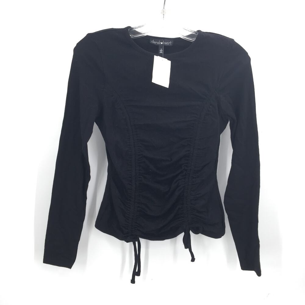 Derek Heart Doubled Sided Drawstring Long Sleeve Top Black Beauty Size Small NWT